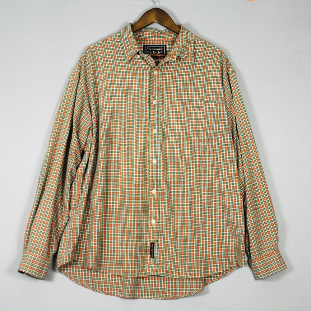 Abercrombie & Fitch Shirt Mens Large Orange Green Plaid NWOT Vintage Y2K Cotton